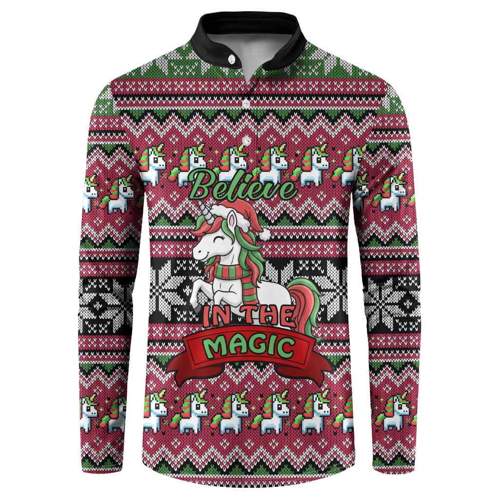 Unicorn Believe In The Magic Christmas Button Sweatshirt Xmas Holiday Patterns - Wonder Print Shop