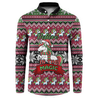 Unicorn Believe In The Magic Christmas Button Sweatshirt Xmas Holiday Patterns - Wonder Print Shop
