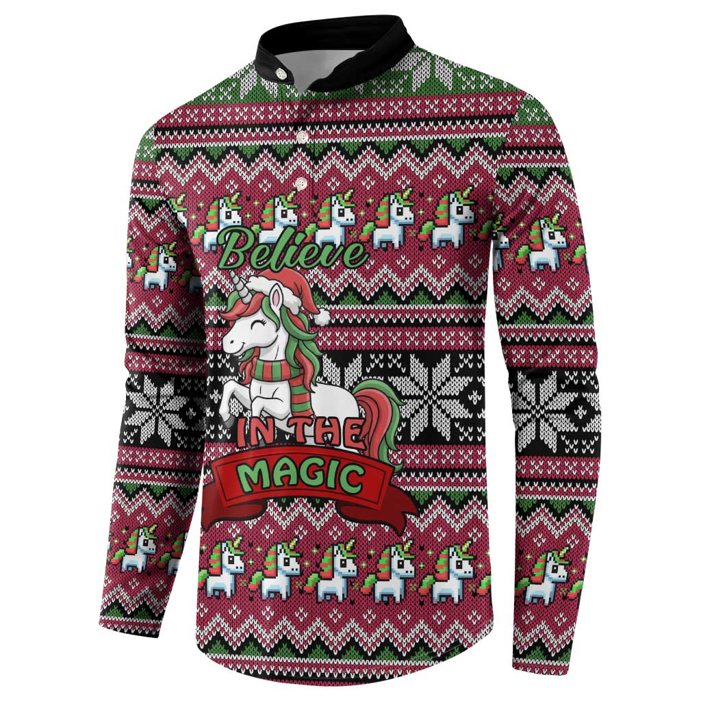 Unicorn Believe In The Magic Christmas Button Sweatshirt Xmas Holiday Patterns - Wonder Print Shop