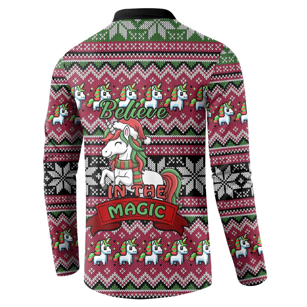 Unicorn Believe In The Magic Christmas Button Sweatshirt Xmas Holiday Patterns - Wonder Print Shop