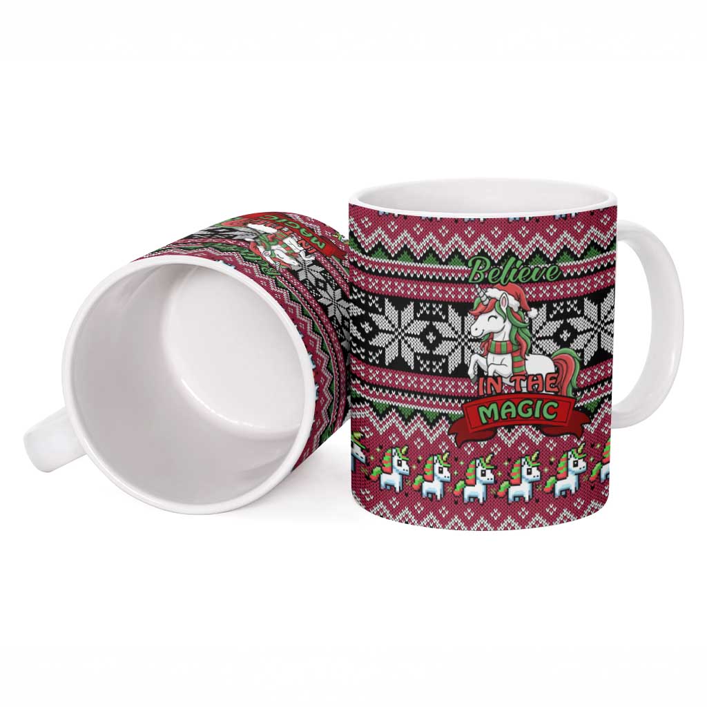Unicorn Believe In The Magic Christmas Ceramic Mug Xmas Holiday Patterns - Wonder Print Shop