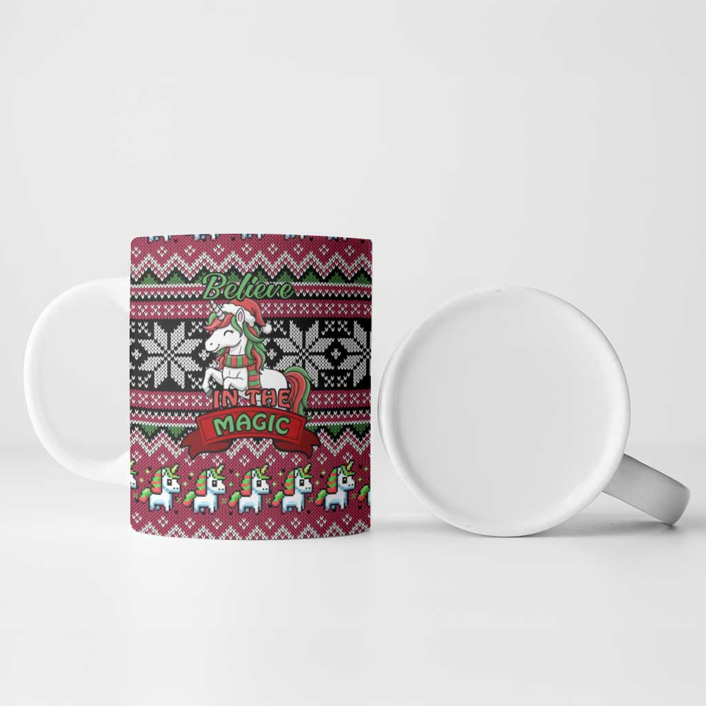 Unicorn Believe In The Magic Christmas Ceramic Mug Xmas Holiday Patterns - Wonder Print Shop