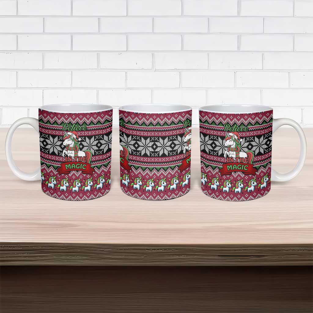Unicorn Believe In The Magic Christmas Ceramic Mug Xmas Holiday Patterns - Wonder Print Shop