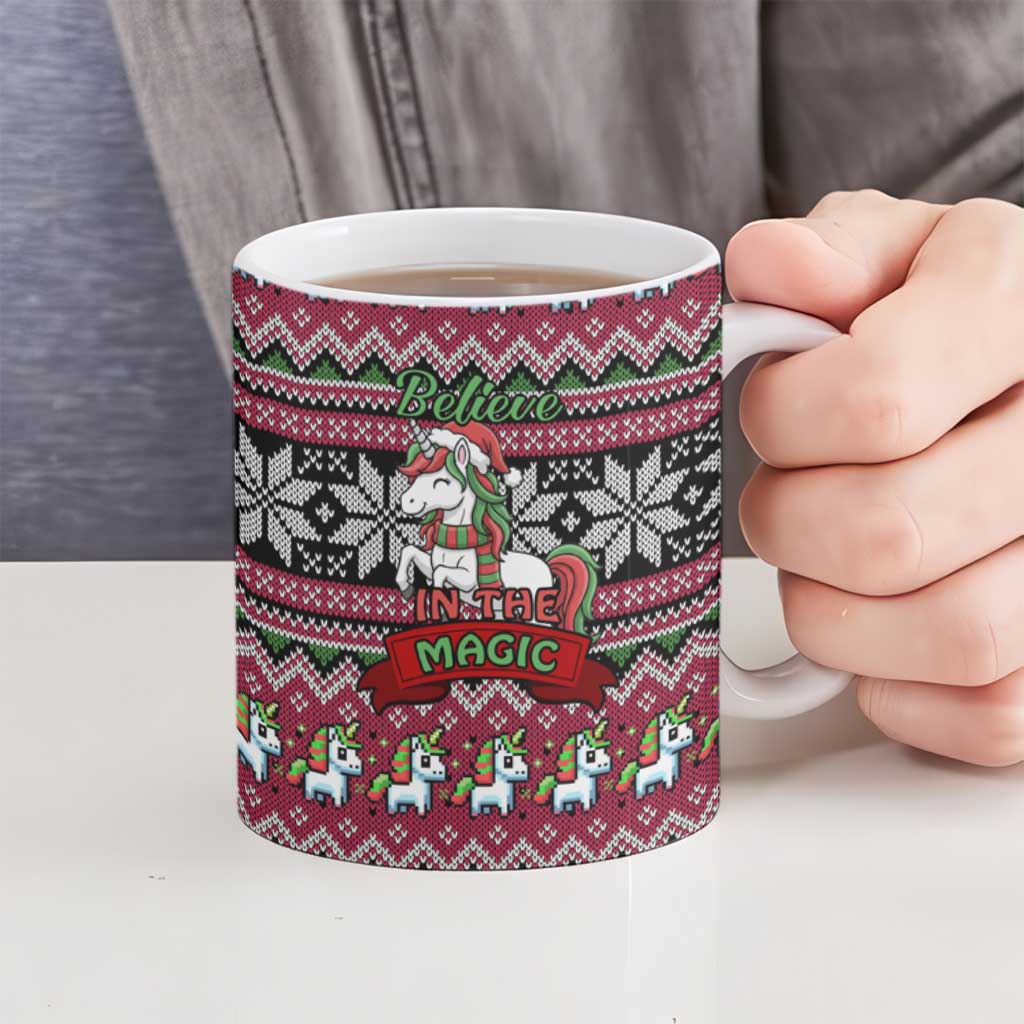 Unicorn Believe In The Magic Christmas Ceramic Mug Xmas Holiday Patterns - Wonder Print Shop