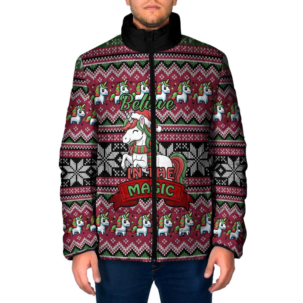 Unicorn Believe In The Magic Christmas Padded Jacket Xmas Holiday Patterns - Wonder Print Shop
