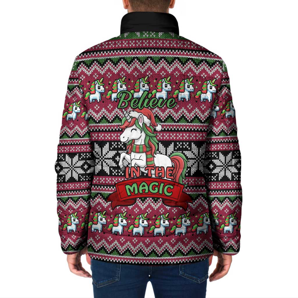 Unicorn Believe In The Magic Christmas Padded Jacket Xmas Holiday Patterns - Wonder Print Shop