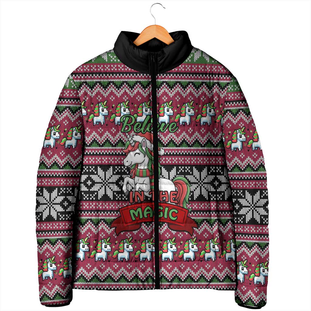Unicorn Believe In The Magic Christmas Padded Jacket Xmas Holiday Patterns - Wonder Print Shop