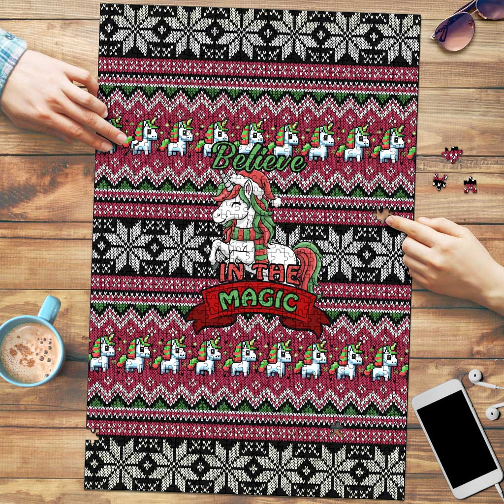 Unicorn Believe In The Magic Christmas Puzzle Xmas Holiday Patterns - Wonder Print Shop