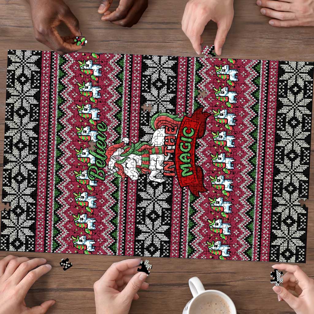 Unicorn Believe In The Magic Christmas Puzzle Xmas Holiday Patterns - Wonder Print Shop