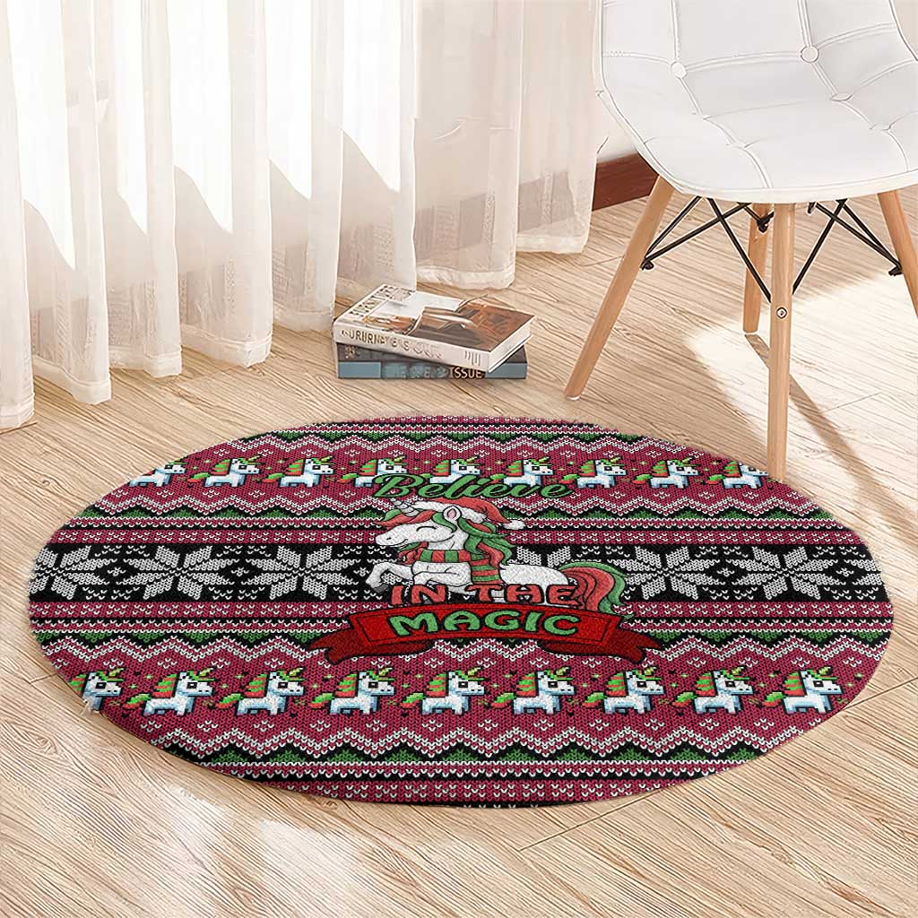 Unicorn Believe In The Magic Christmas Round Carpet Xmas Holiday Patterns - Wonder Print Shop