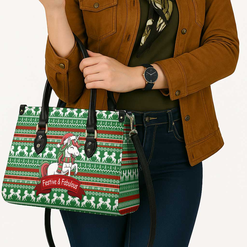 Unicorn Festive Fabulous Christmas Leather Bag Xmas Holiday Patterns - Wonder Print Shop