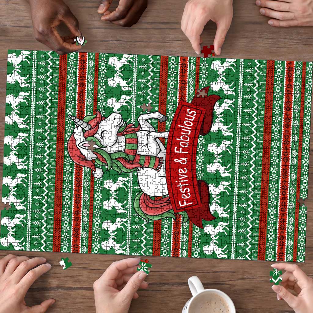 Unicorn Festive Fabulous Christmas Puzzle Xmas Holiday Patterns - Wonder Print Shop