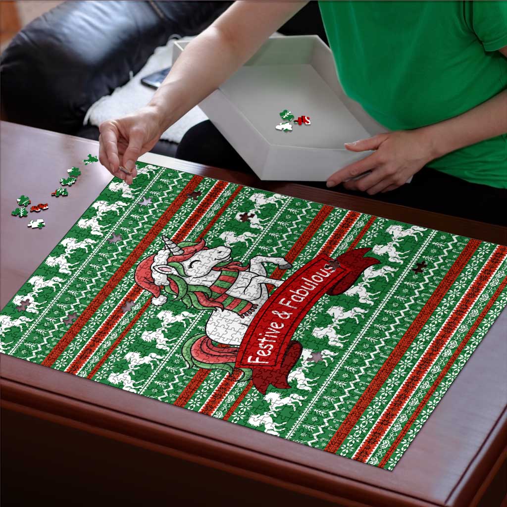 Unicorn Festive Fabulous Christmas Puzzle Xmas Holiday Patterns - Wonder Print Shop