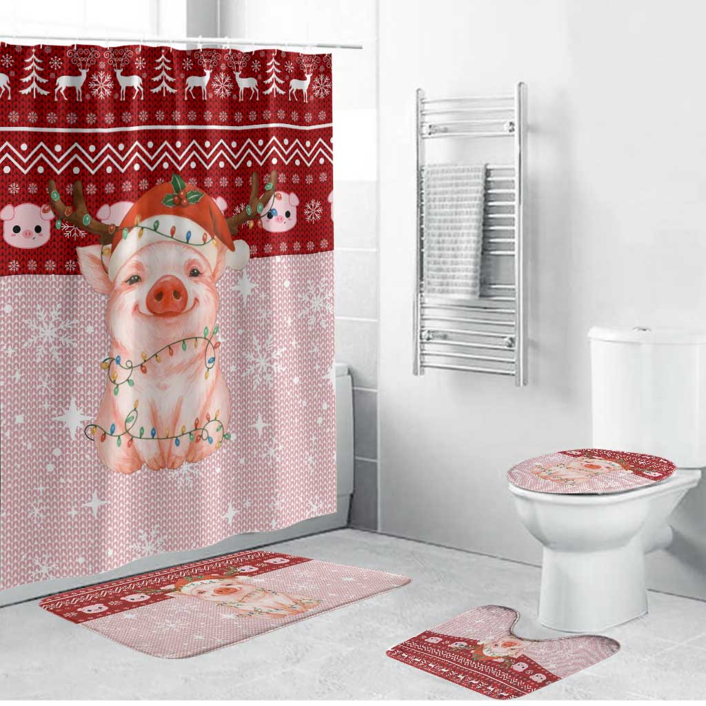 Lovely Pig Merry Christmas Bathroom Set Xmas Holiday Patterns - Wonder Print Shop