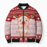 Lovely Pig Merry Christmas Bomber Puffer Jacket Xmas Holiday Patterns - Wonder Print Shop