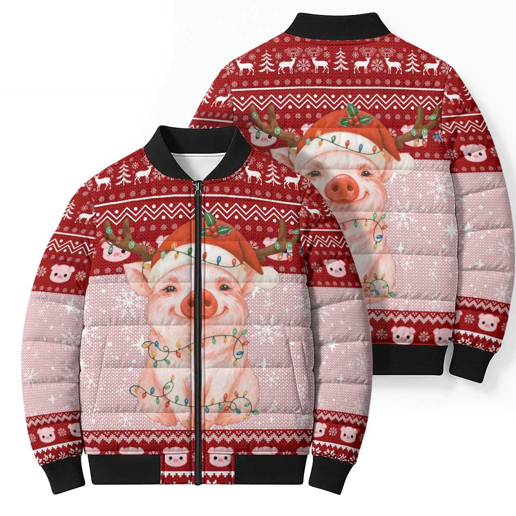 Lovely Pig Merry Christmas Bomber Puffer Jacket Xmas Holiday Patterns - Wonder Print Shop