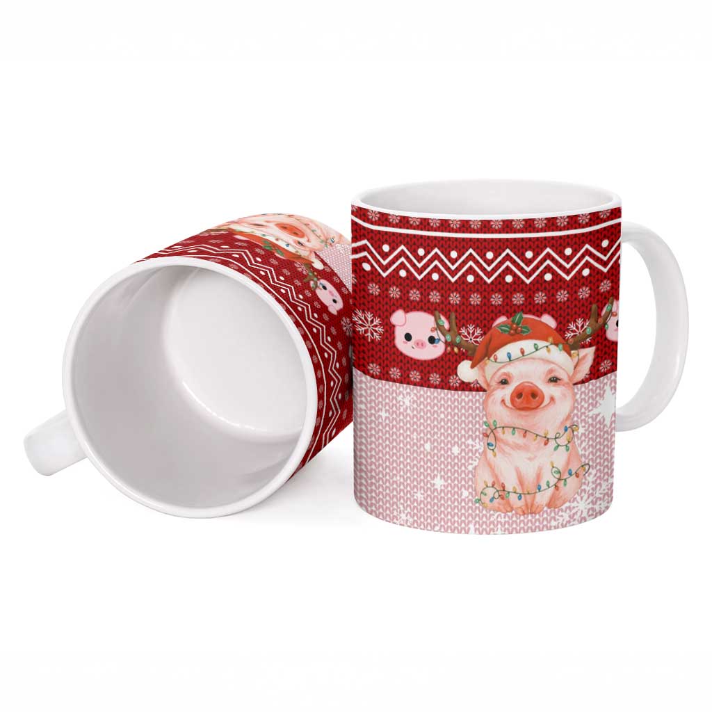 Lovely Pig Merry Christmas Ceramic Mug Xmas Holiday Patterns - Wonder Print Shop