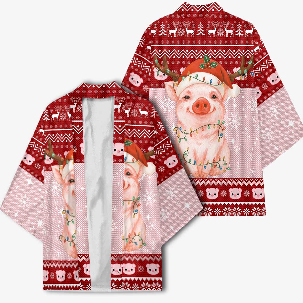Lovely Pig Merry Christmas Kimono Xmas Holiday Patterns - Wonder Print Shop
