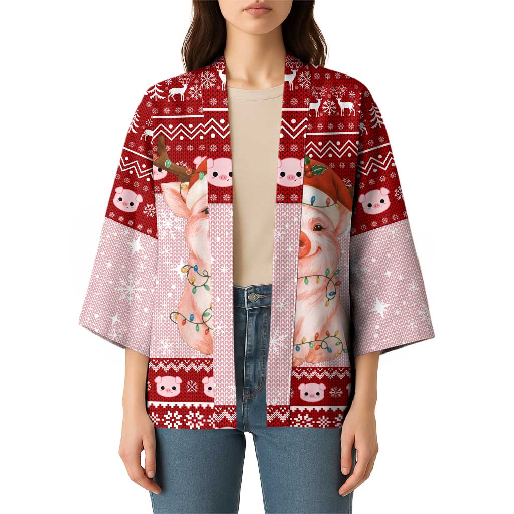 Lovely Pig Merry Christmas Kimono Xmas Holiday Patterns - Wonder Print Shop
