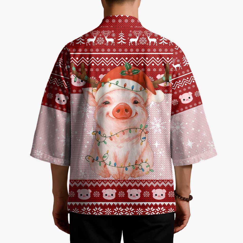 Lovely Pig Merry Christmas Kimono Xmas Holiday Patterns - Wonder Print Shop