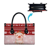 Lovely Pig Merry Christmas Leather Bag Xmas Holiday Patterns - Wonder Print Shop