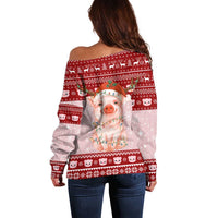 Lovely Pig Merry Christmas Off Shoulder Sweater Xmas Holiday Patterns - Wonder Print Shop