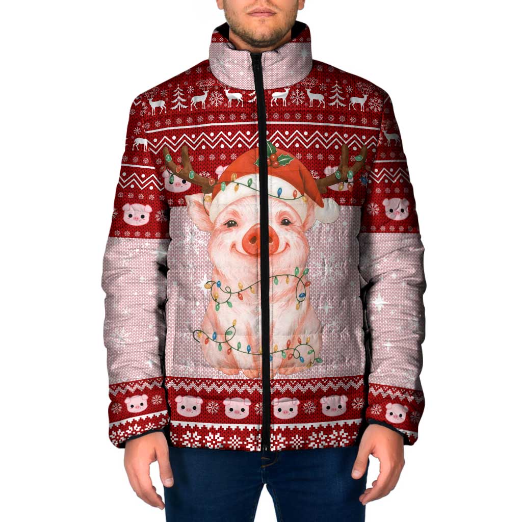 Lovely Pig Merry Christmas Padded Jacket Xmas Holiday Patterns - Wonder Print Shop