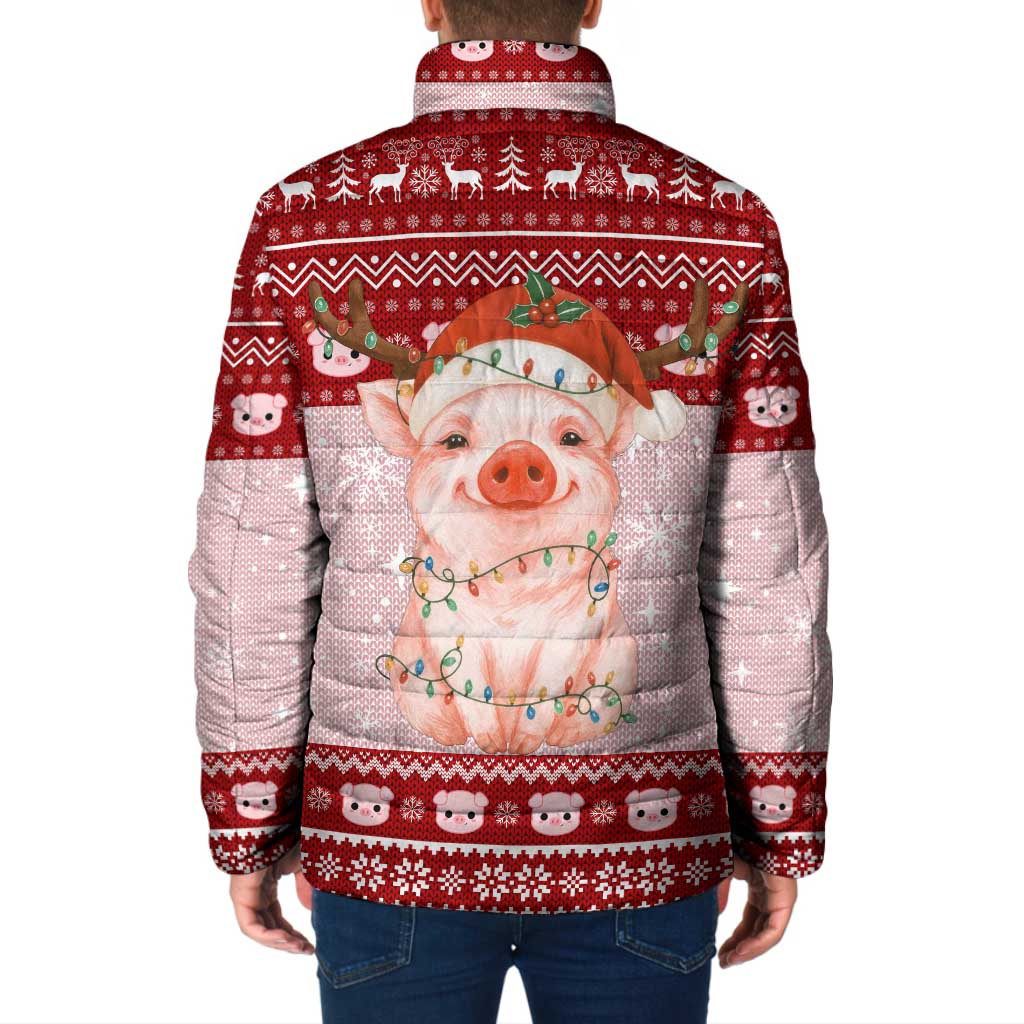 Lovely Pig Merry Christmas Padded Jacket Xmas Holiday Patterns - Wonder Print Shop