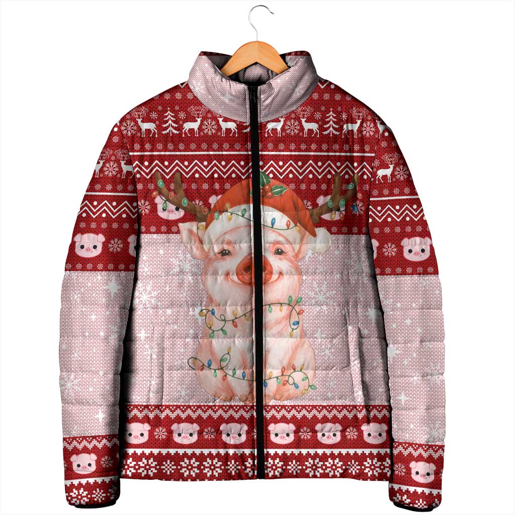 Lovely Pig Merry Christmas Padded Jacket Xmas Holiday Patterns - Wonder Print Shop