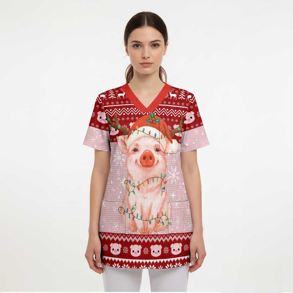 Lovely Pig Merry Christmas Scrub Top Xmas Holiday Patterns - Wonder Print Shop