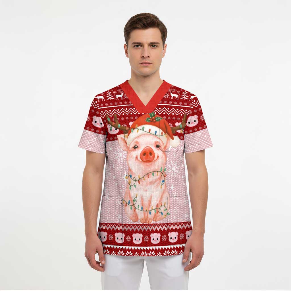 Lovely Pig Merry Christmas Scrub Top Xmas Holiday Patterns - Wonder Print Shop