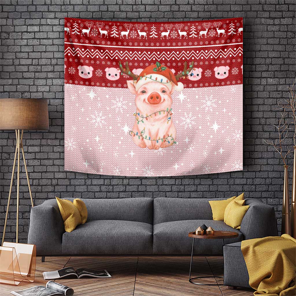 Lovely Pig Merry Christmas Tapestry Xmas Holiday Patterns - Wonder Print Shop