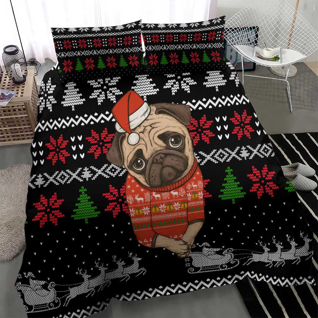 Lovely Pug Dog Christmas Bedding Set Xmas Holiday Patterns - Wonder Print Shop