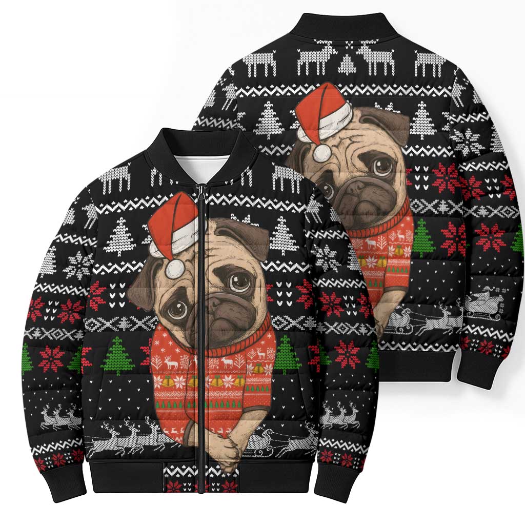 Lovely Pug Dog Christmas Bomber Puffer Jacket Xmas Holiday Patterns - Wonder Print Shop