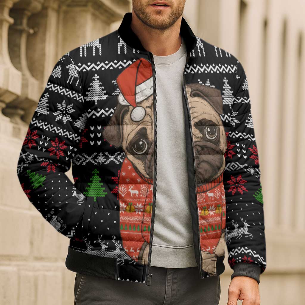 Lovely Pug Dog Christmas Bomber Puffer Jacket Xmas Holiday Patterns - Wonder Print Shop