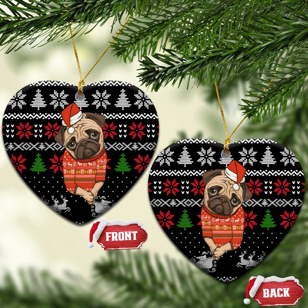 Lovely Pug Dog Christmas Ceramic Ornament Xmas Holiday Patterns - Wonder Print Shop