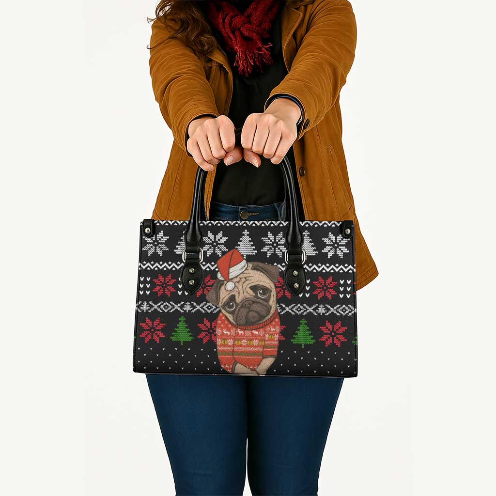 Lovely Pug Dog Christmas Leather Bag Xmas Holiday Patterns - Wonder Print Shop