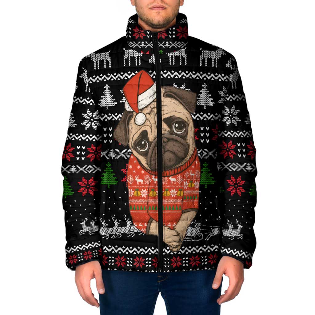 Lovely Pug Dog Christmas Padded Jacket Xmas Holiday Patterns - Wonder Print Shop