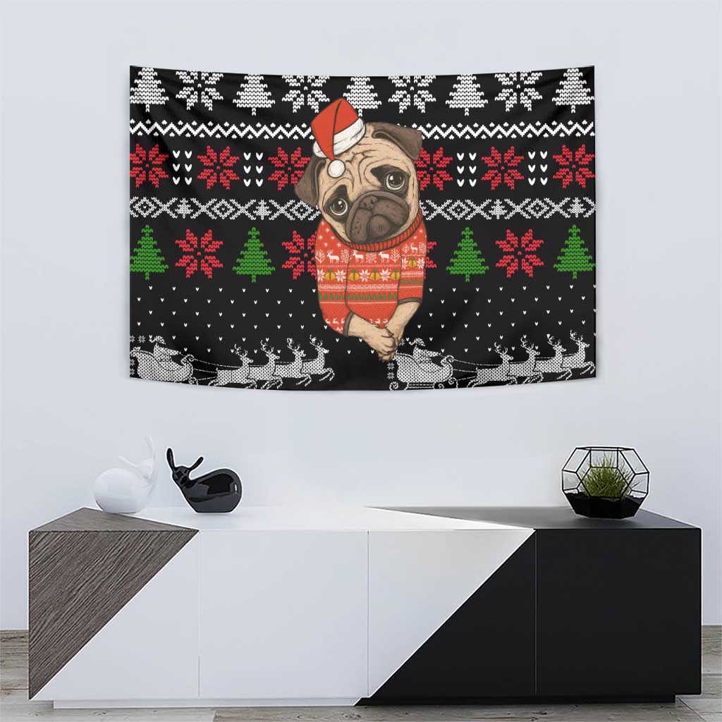 Lovely Pug Dog Christmas Tapestry Xmas Holiday Patterns - Wonder Print Shop
