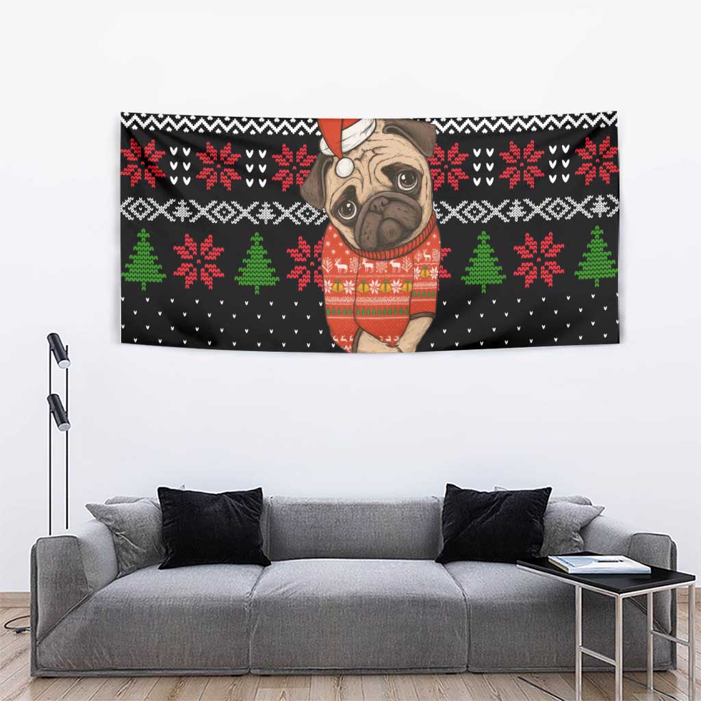 Lovely Pug Dog Christmas Tapestry Xmas Holiday Patterns - Wonder Print Shop