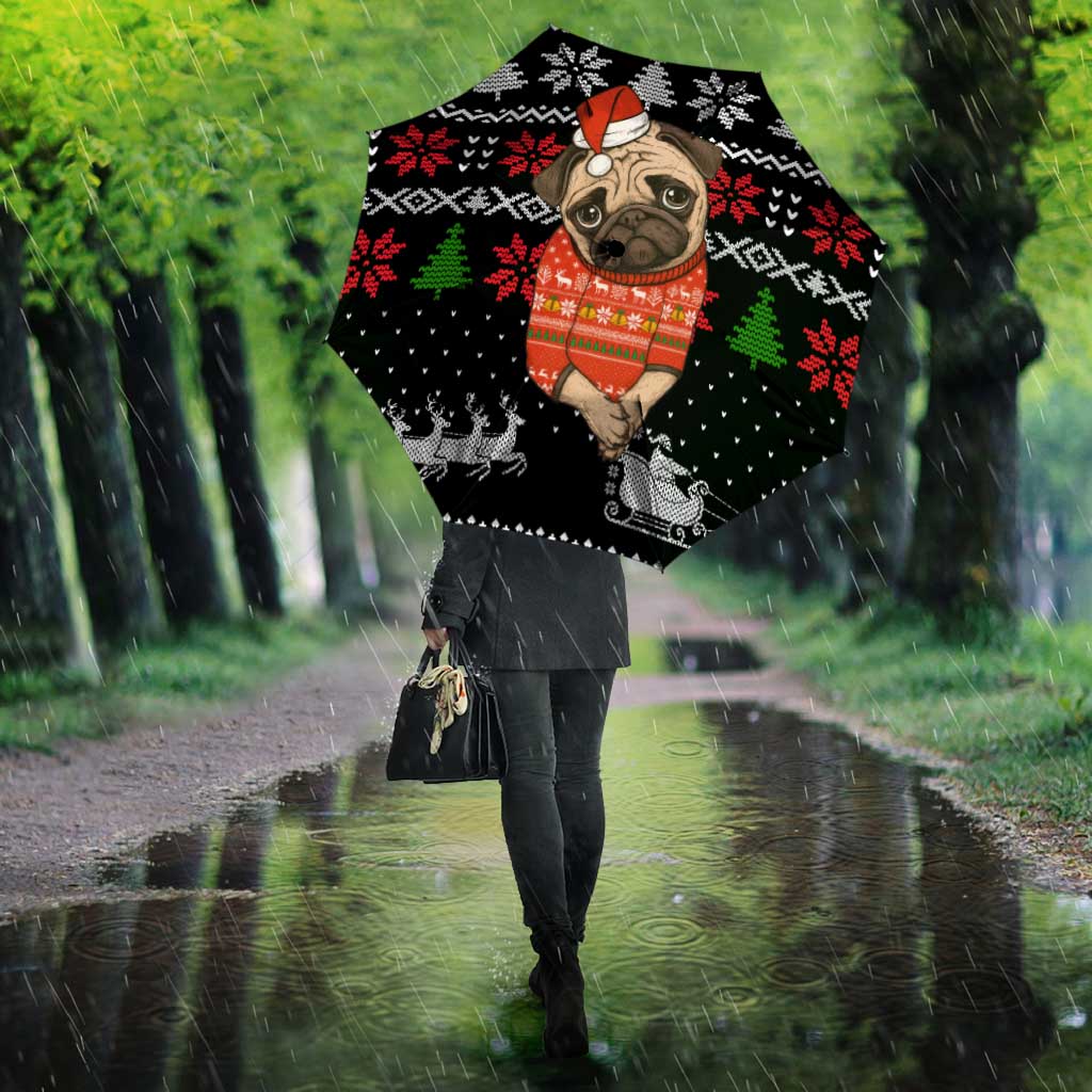Lovely Pug Dog Christmas Umbrella Xmas Holiday Patterns - Wonder Print Shop