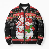 Lovely Snowman Christmas Bomber Puffer Jacket Xmas Holiday Patterns - Wonder Print Shop