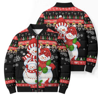 Lovely Snowman Christmas Bomber Puffer Jacket Xmas Holiday Patterns - Wonder Print Shop