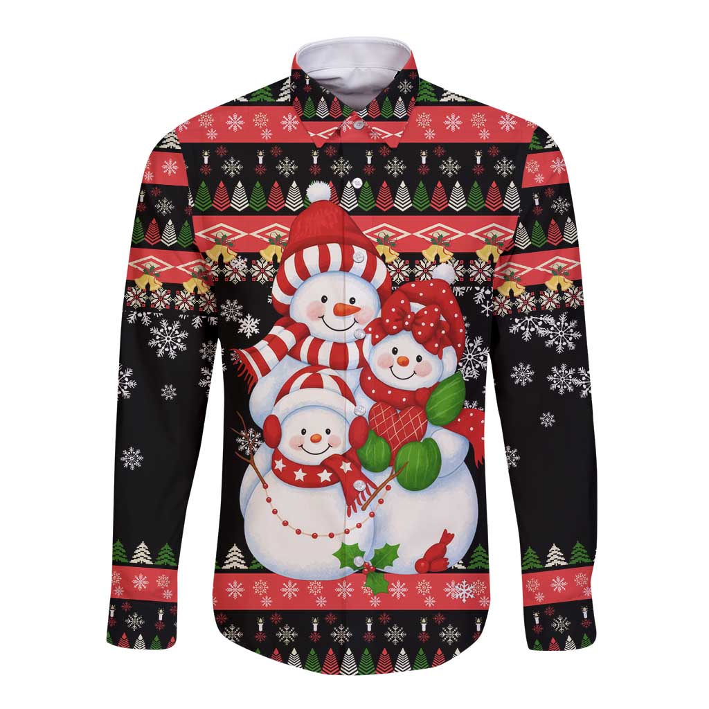 Lovely Snowman Christmas Long Sleeve Button Shirt Xmas Holiday Patterns - Wonder Print Shop