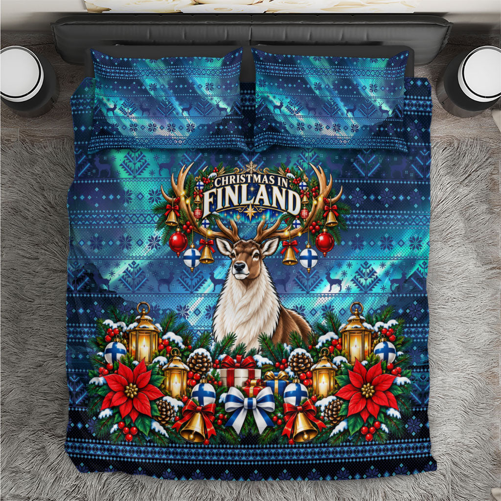 Christmas In Finland Bedding Set Nordic Winter Fair Isle - Magic Of The North Reindeer