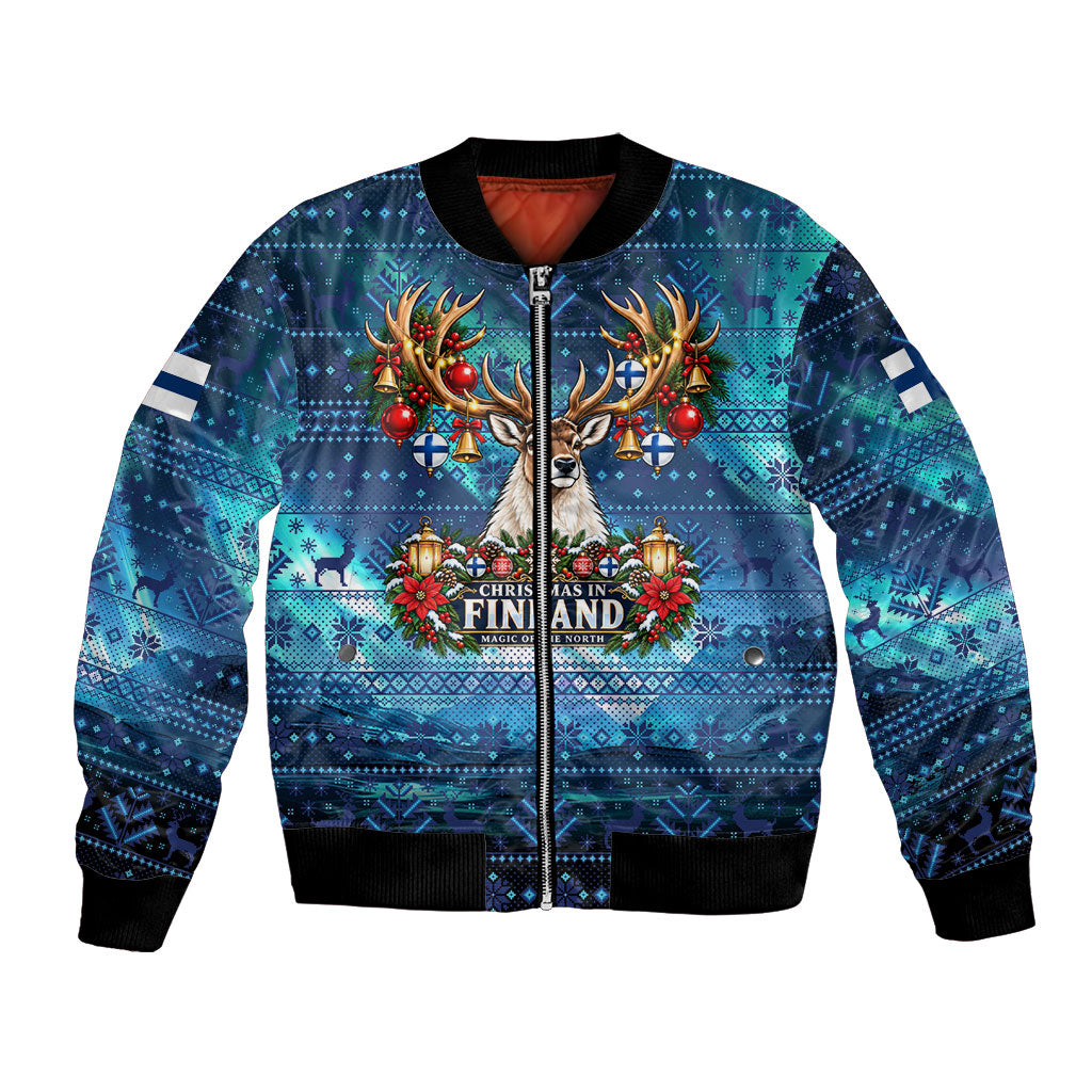 Christmas In Finland Bomber Jacket Nordic Winter Fair Isle - Magic Of The North Reindeer