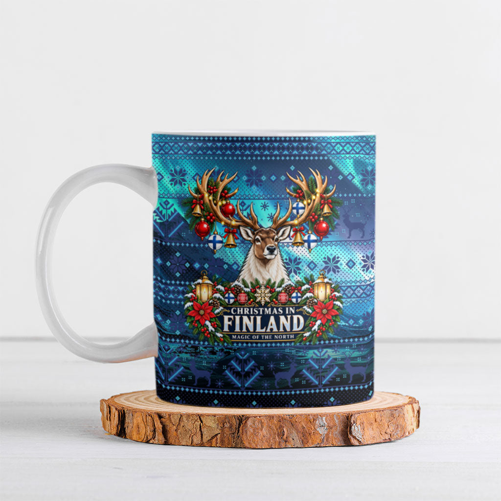 Christmas In Finland Ceramic Mug Nordic Winter Fair Isle - Magic Of The North Reindeer