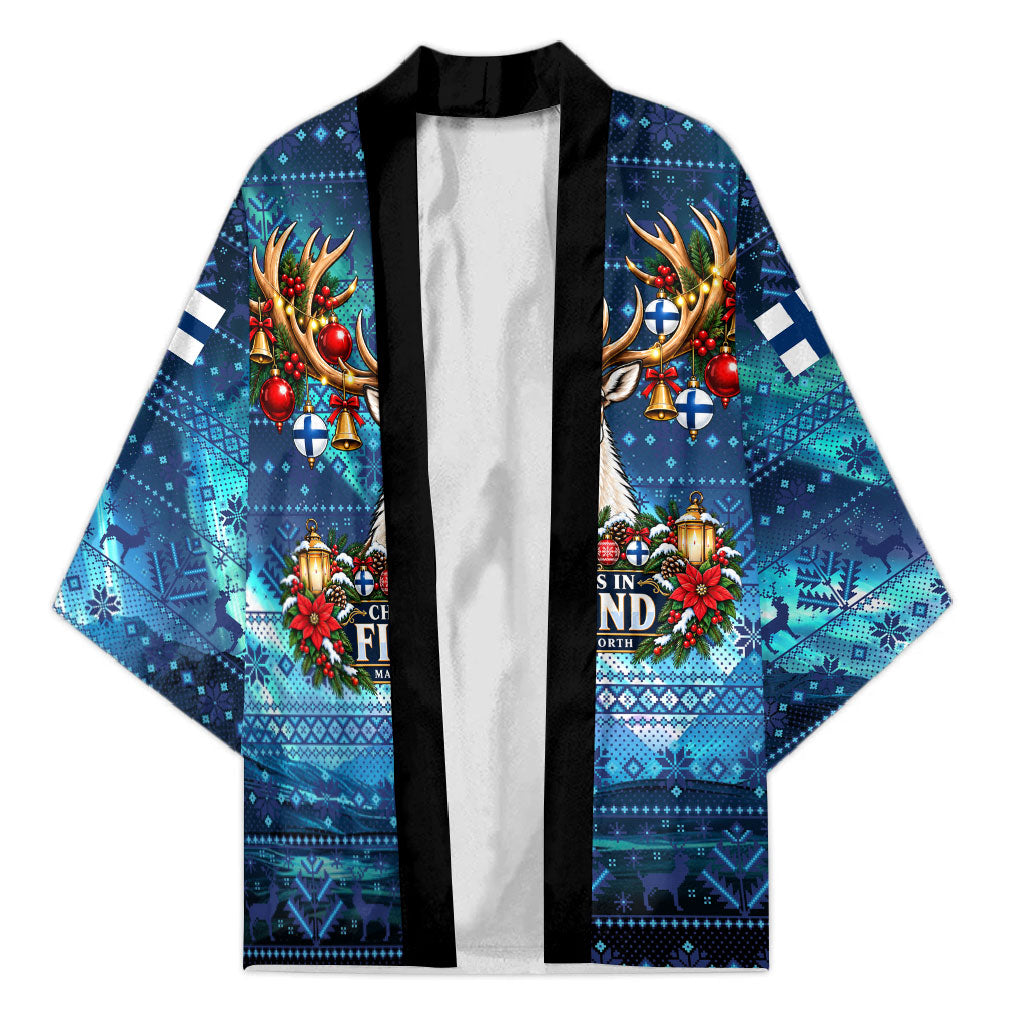 Christmas In Finland Kimono Nordic Winter Fair Isle - Magic Of The North Reindeer
