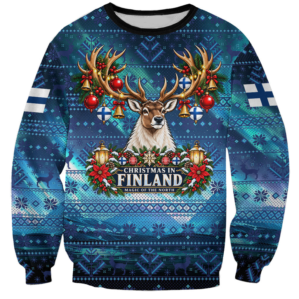 Christmas In Finland Sweatshirt Nordic Winter Fair Isle - Magic Of The North Reindeer