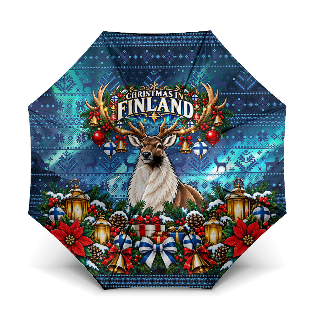 Christmas In Finland Umbrella Nordic Winter Fair Isle - Magic Of The North Reindeer